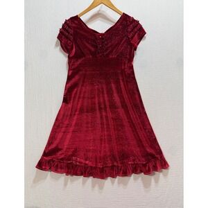 Hype Velvet Glitter Dress Girls 16 Red Holiday Party Ruffle Sparkly V-Neck Y2K